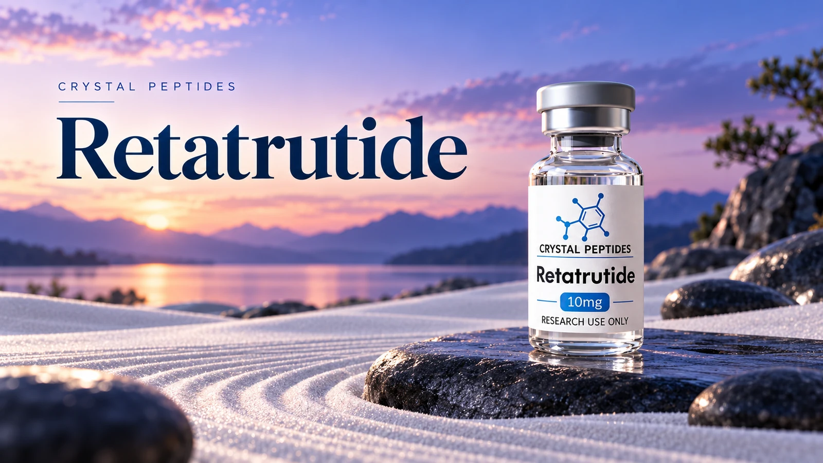 Redakcinė produkto iliustracija: Retatrutide — Crystal Peptides.
